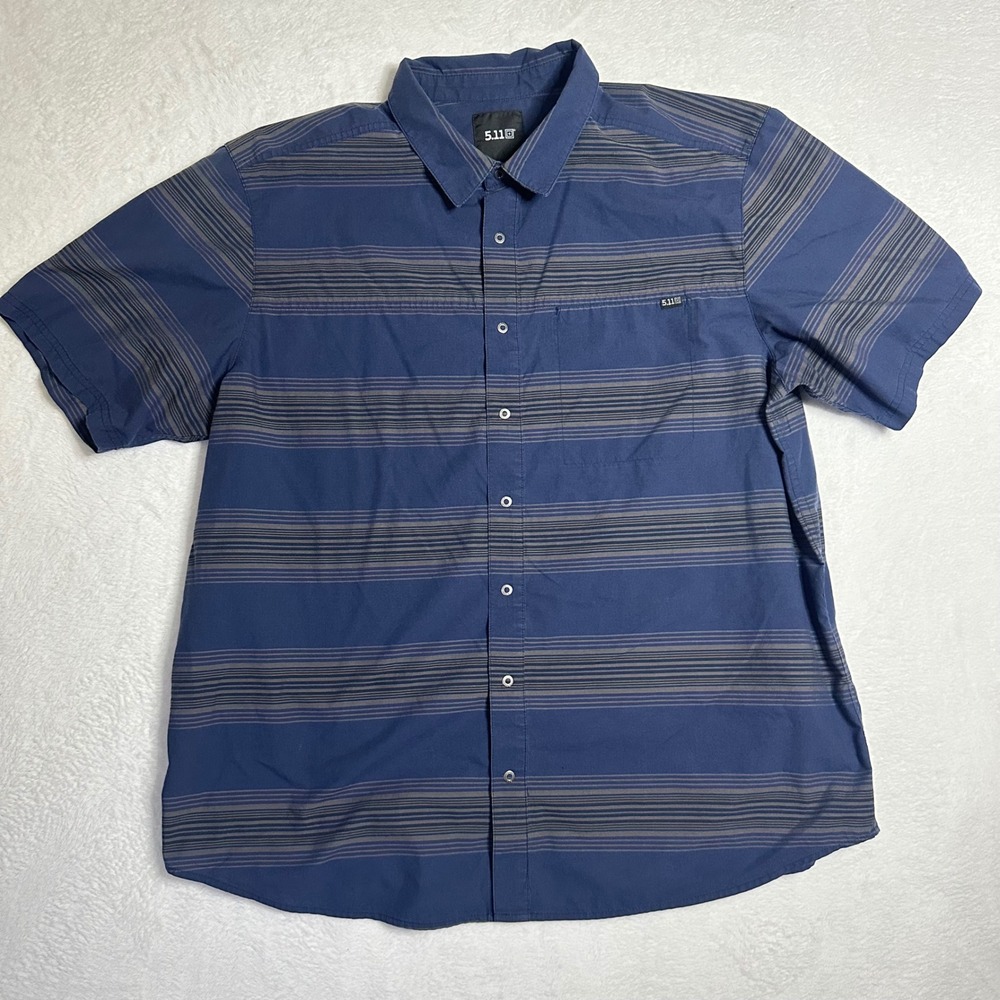 5.11 Tactical Mens XL Blue Striped Short Sleeve Snap Front RAPIDraw Shirt